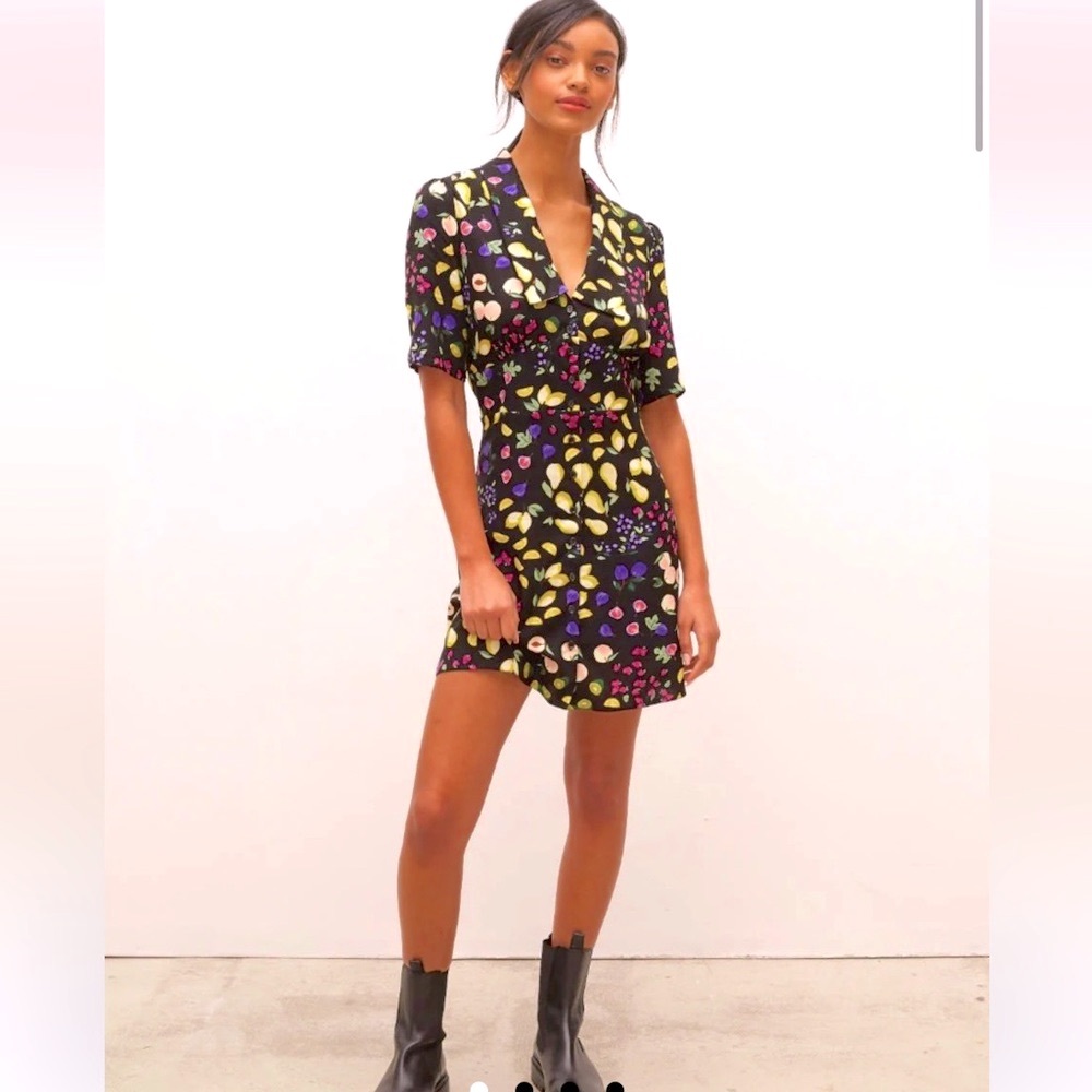 Floral Mini Dress - Black with Multicolor Accents